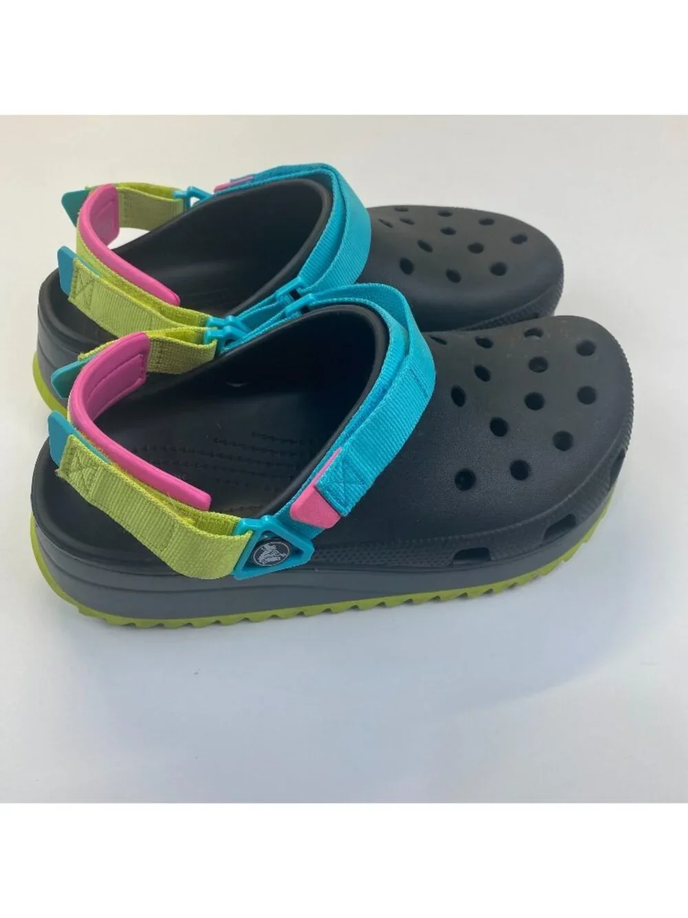 Crocs Classic Hiker Clog Black Unisex Womens 10  Men 8  Shoes Neon Straps JIBIT